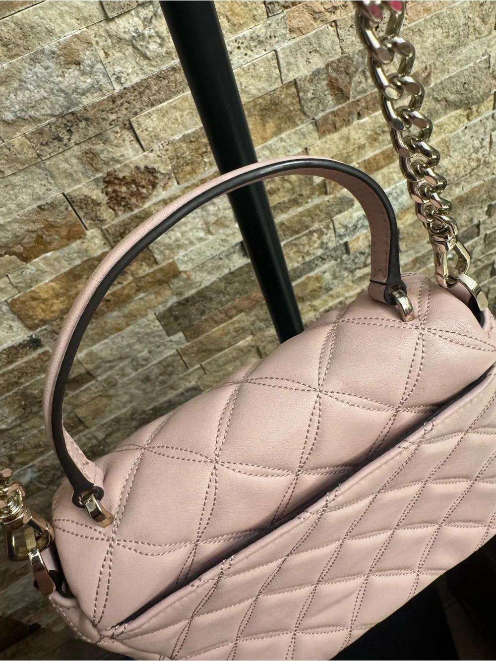 Kate Spade Quilted Pink Top-Handle Shoulder Bag with Scarf Accent